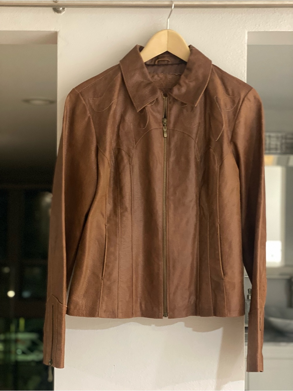 Live a Little Chestnut Brown Leather Zip Jacket